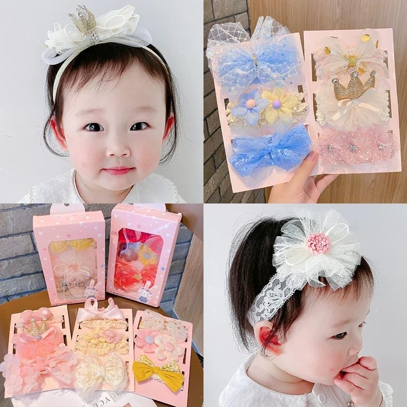 Glamifirsto 3Pcs Baby Headbands For Girls Lace Flower Princess Elastic Kids Girl Hairband Headband Bows Infant Turban Baby Hair Accessories,Assorted 1