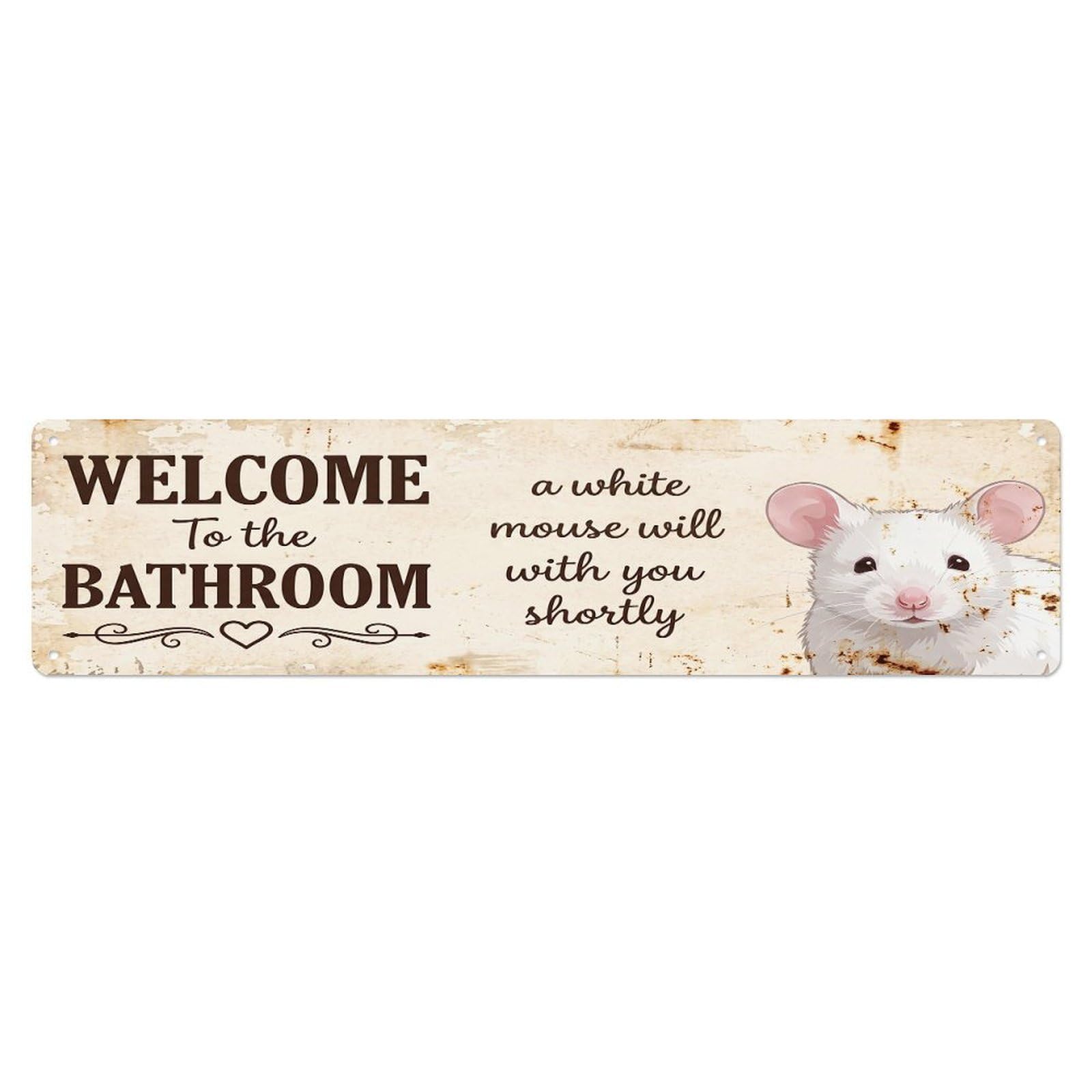 Vintage WELCOME To The BATHROOM White Mouse Metal Tin Sign