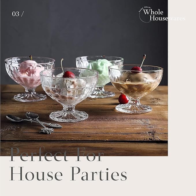 Image of PrimeWorld 200ML Ice Cream Glass Cups - Set of 6 | Dessert, Milkshake, Fruit & Pudding Glass Bowls | Elegant Serving Cups for Home, Parties & Restaurants | Dishwasher Safe