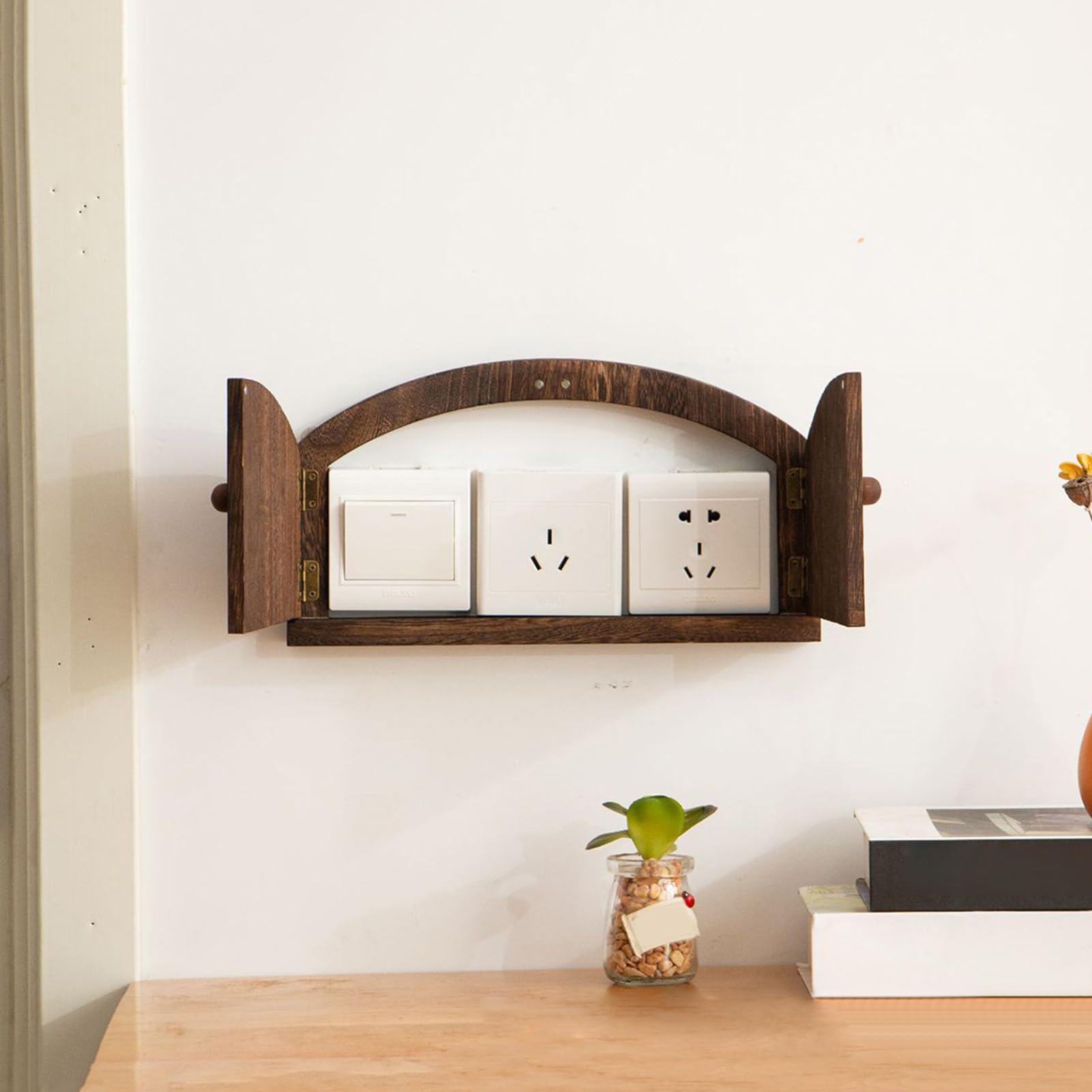 Copriprese da Parete in Legno Decorativo in Legno Rustico Senza Forature | Scatola Salva Bambini e Antiurto Per Arredo Interni Soggiorno Camera Bebè Appartamento Dormitorio Ufficio Scuola Bambini
