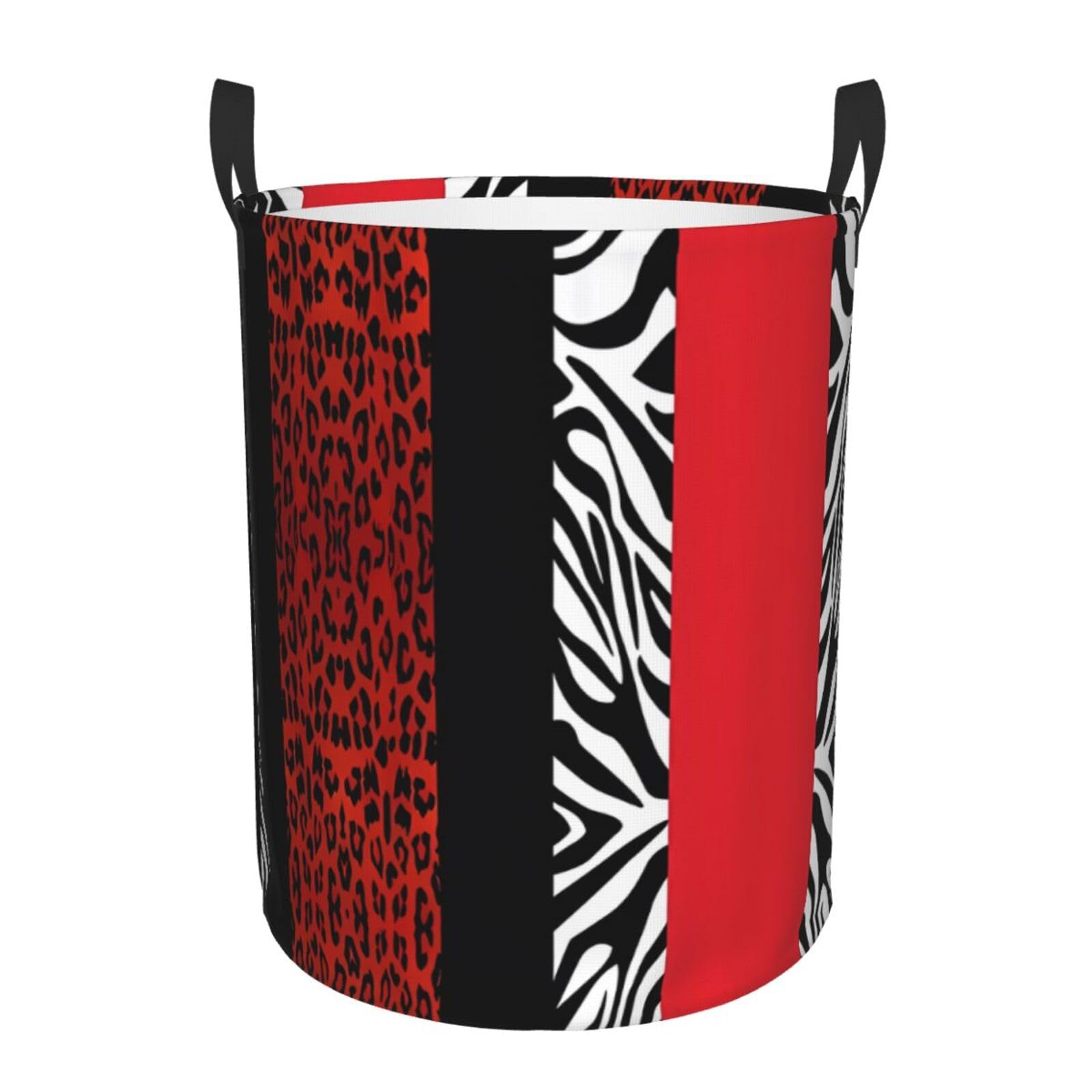 S Circular Hamper Red Leopard and Zebra Animal Print Storage Basket for Home