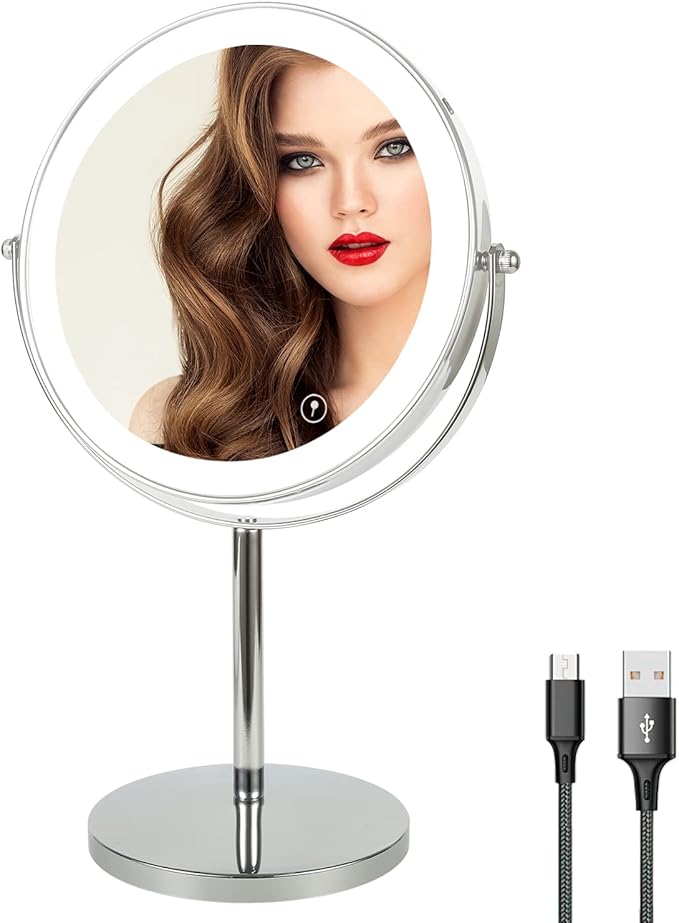 8" Lighted Makeup Mirror, 1X/10X Magnifying Makeup Mirror with Lights