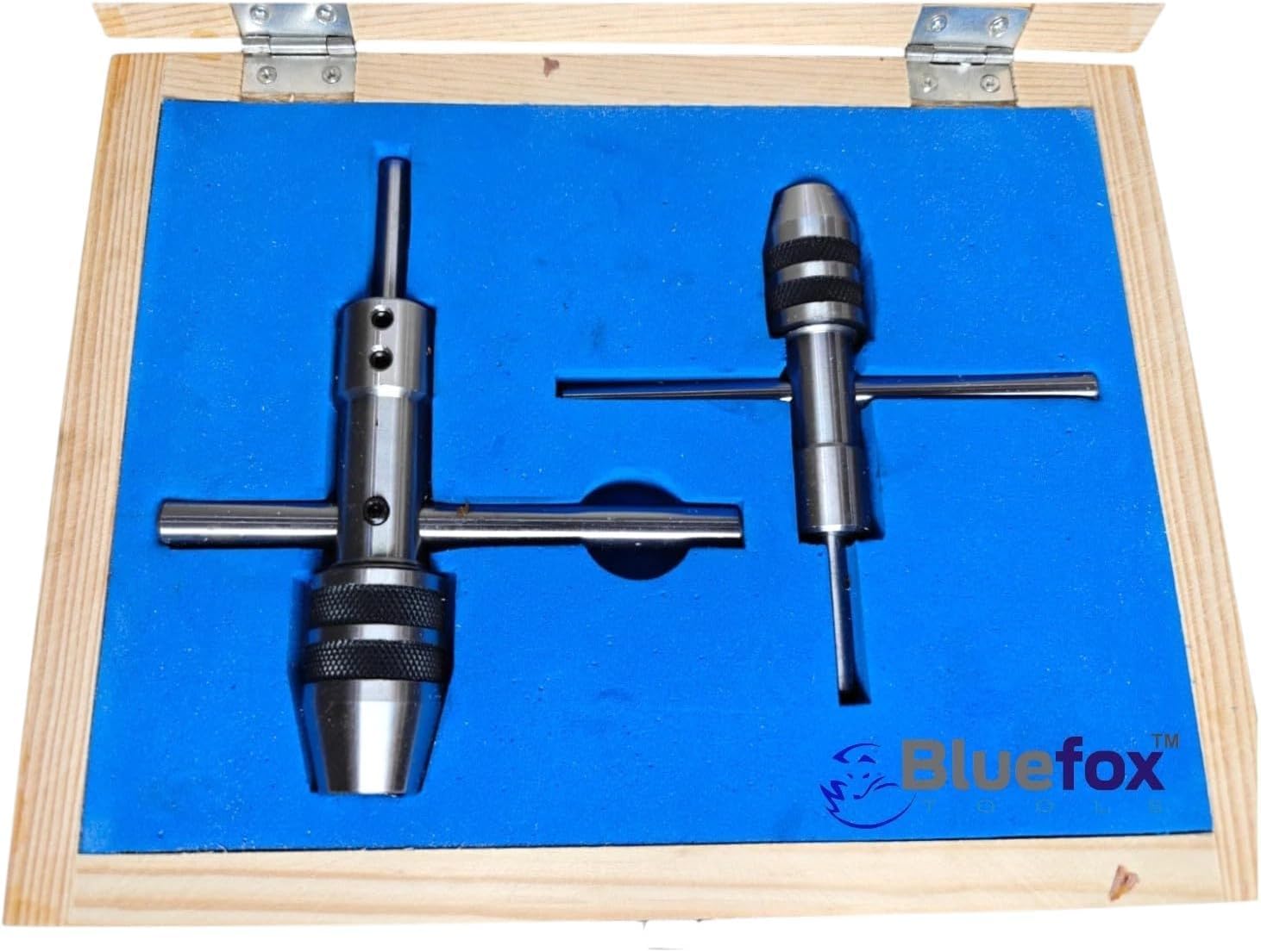 BLUEFOX TOOLS Tap Wrench 2 Pcs Piloted Spindle Capacity Drill 1/16"- 1/4"- 1/2" Wooden Box
