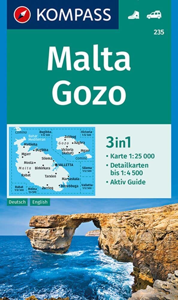 Malta - Gozo K235 1:25,000: 3-in-1 hiking map with activity guide and detailed maps. Road map. Scale 1:25,000. (Kompass Wanderkarten)
