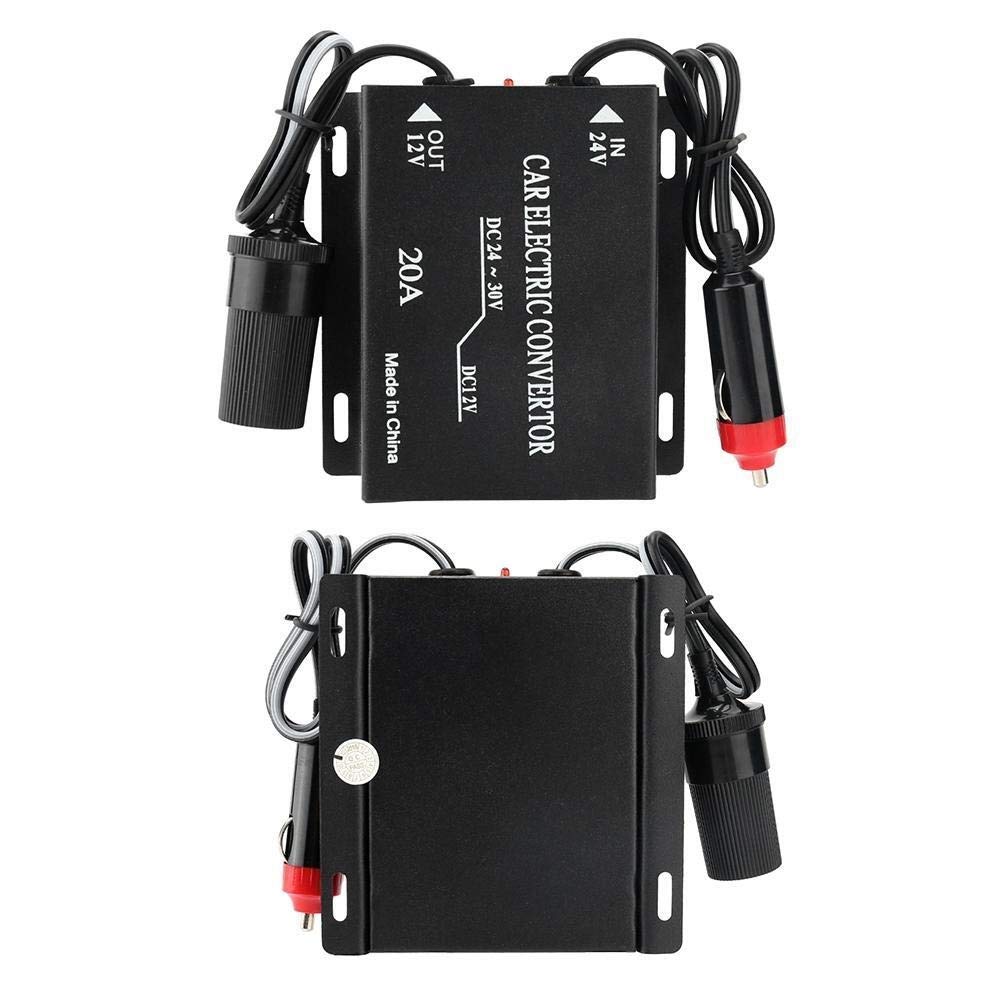 Nikou Abwärtsstromversorgungs Stromrichter 24V Auf 12V, LKW Adapter Spannungswandler 20A Auto Spannungsreduzierer Netzteil Konverter AbwTstransformator 24V Bis 12V Zigarettenanzünder Typ