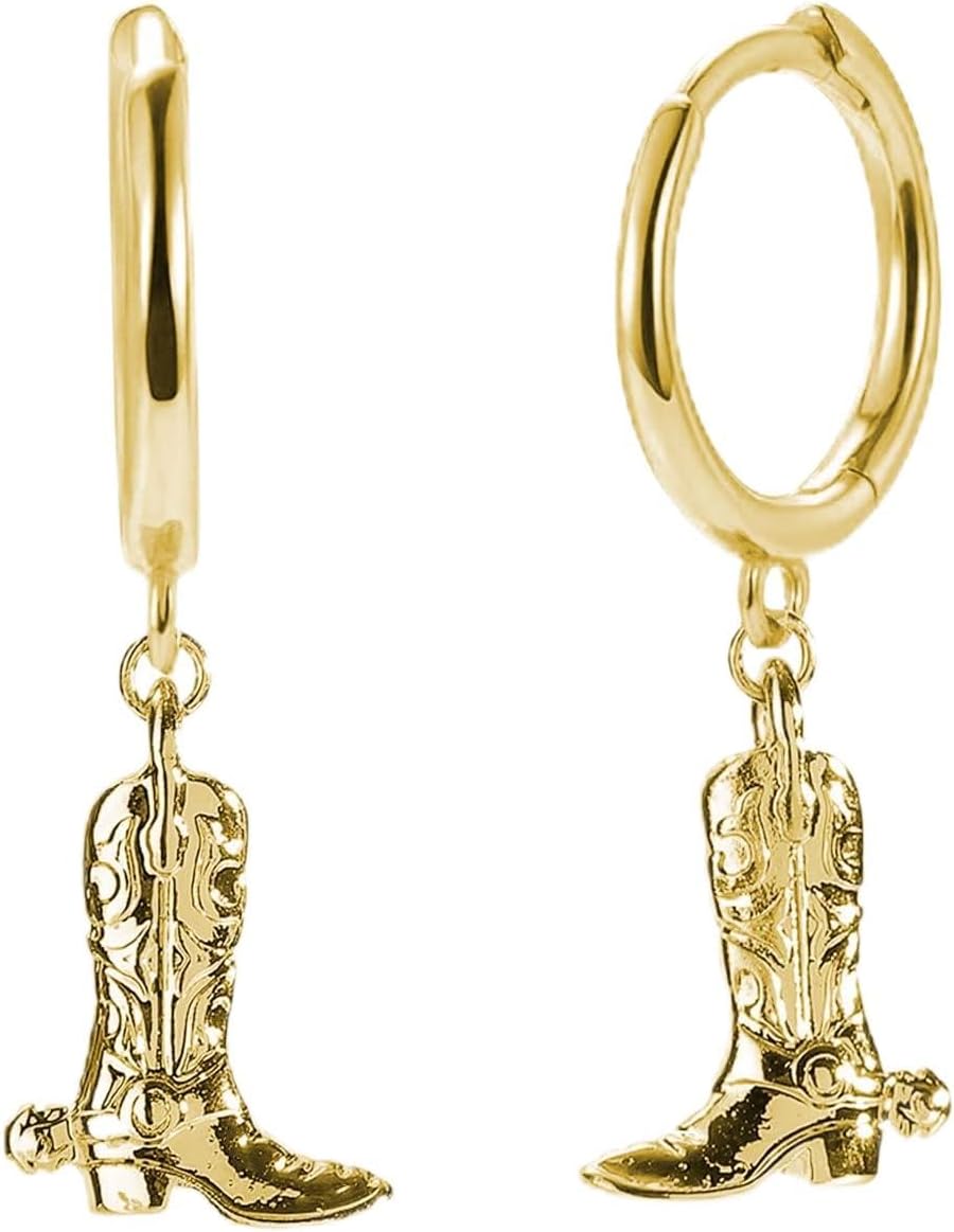 Western Cowboy Boot Earrings for Women Gold Plated Boot Dangle Earrings Texas Boots Spur Drop Earring Western Earrings Jewelry Accessories