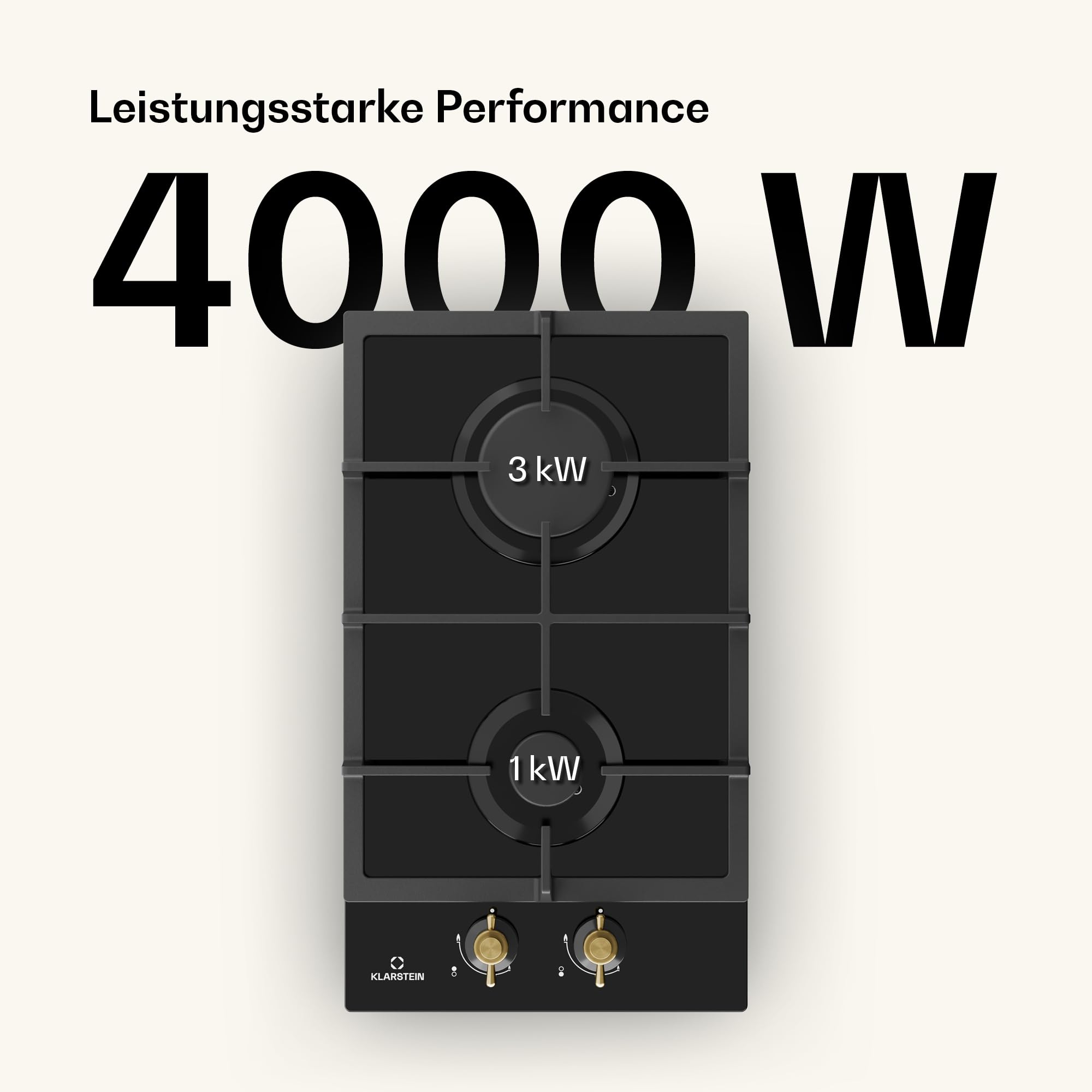 Klarstein Victoria - Gaskochfeld Gasherd, Einbau, Sabaf-Brenner, Erdgas/Propangas, Sicherheitsventile, automatische Abschaltung, Topfträger aus Gusseisen, Glaskeramik Retro-Look, 2-flammig, schwarz