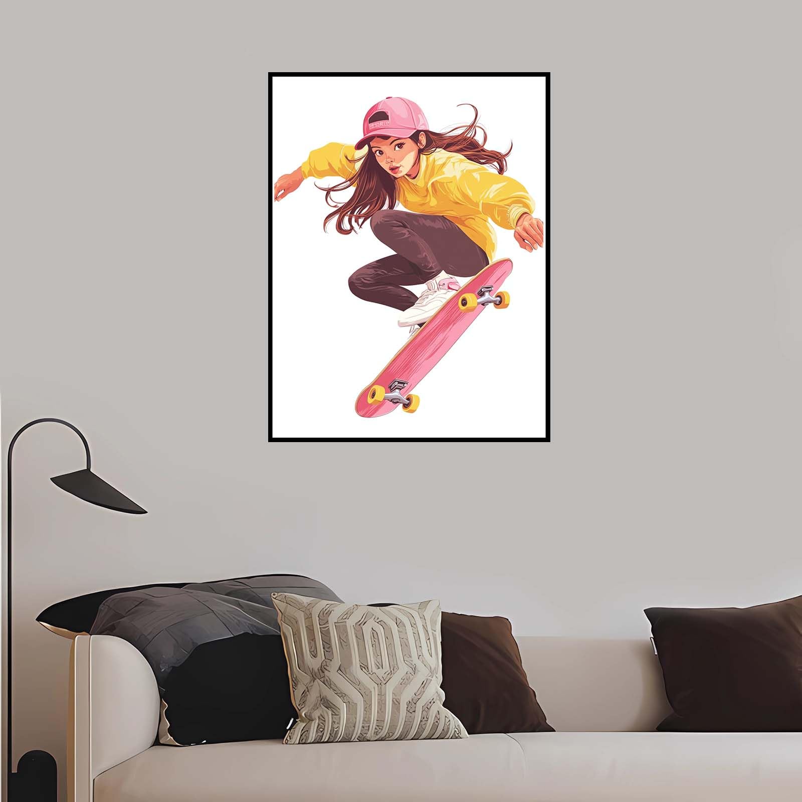Dipingere con i Numeri per Adulti Ragazza,Dipingi Con i Numeri Bambini Hobby per Donne 6 7 8 9 anni,Skateboard Painting by Numbers Kit Arte per Decorazione Della Casa con telaio 80x120 cm-DK565
