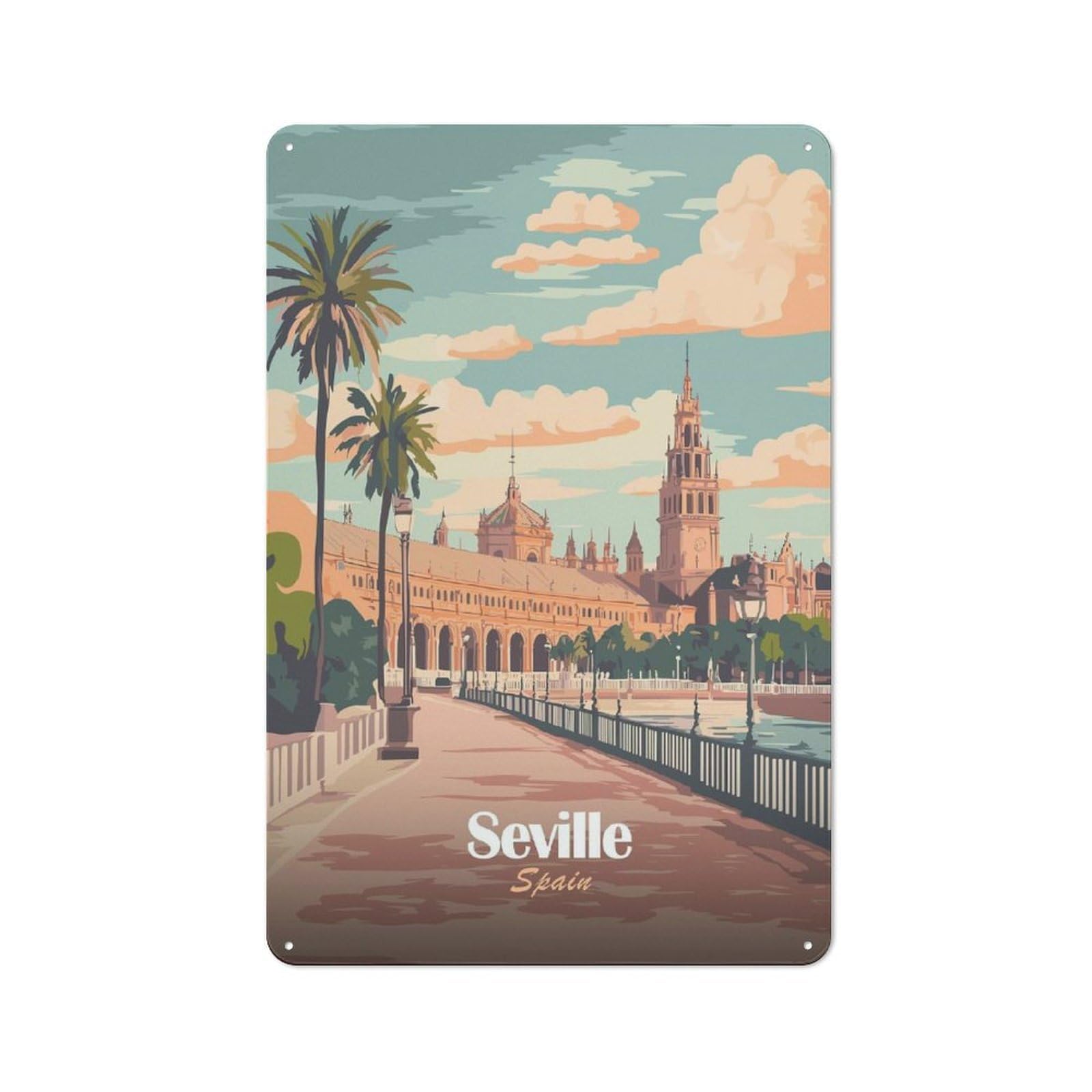 Junmoney Style-14 Seville, Spain Travel Vintage Metal Sign 30X20cm, Vintage Cafe Wall Decor For Takeaway, Bar, Kitchen Or Counter Area