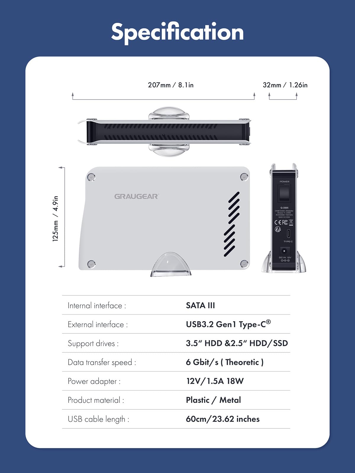 GRAUGEAR Disco Duro Externo de 4TB en Carcasa de Aluminio para Playstation, Formateado para PS5 y PS4, 4TB HDD 3,5 Pulgadas, USB-C y USB-A
