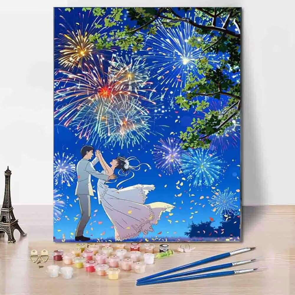Amazon | 数字油绘 花火 Paint by Numbers 木 手塗り DIY大人用 初心者