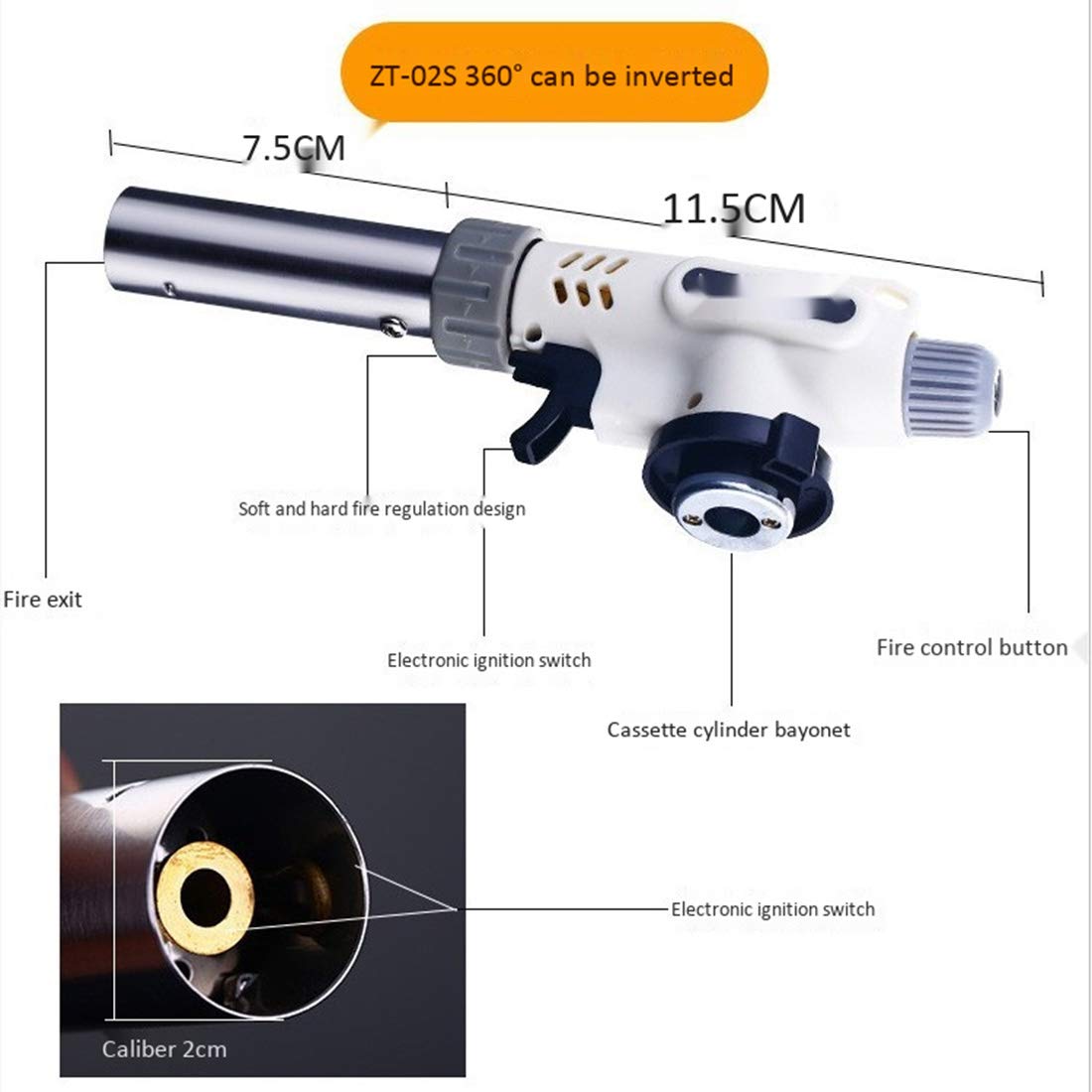 Flamme Réglable de Briquet de Butane de Cuisine de Chalumeau Inversion de 360 Degrés pour Le BBQ/Crème/Faisant Cuire/Souder,A