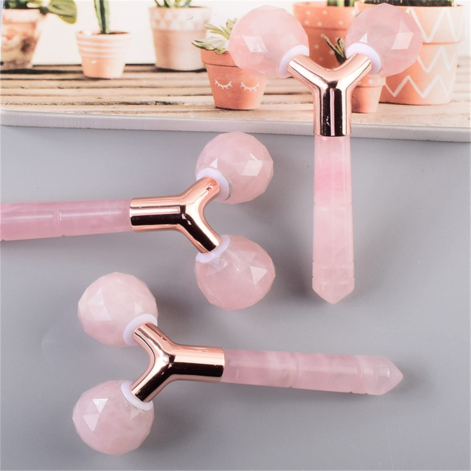Masażer 3D Rose Quartz masażer do pielęgnacji skóry twarzy rolka do twarzy masażer różowy Jade pielęgnacja twarzy narzędzie wyszczuplające lifting twarzy rolka do masażu Zdrowie i relaks