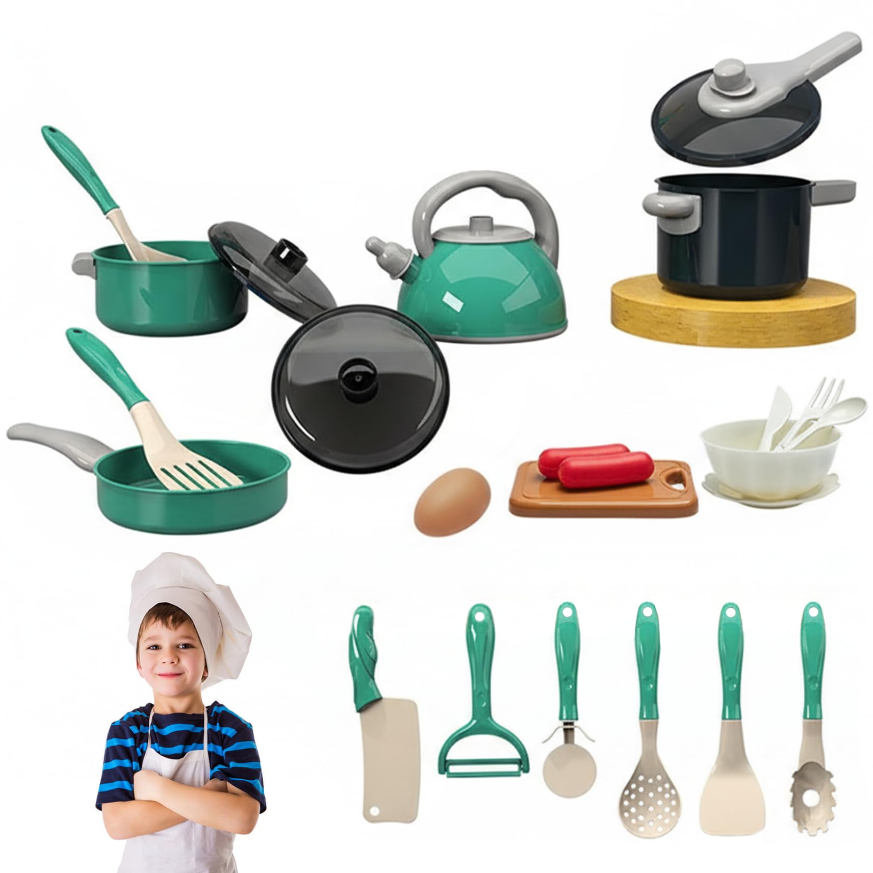 Set da Gioco per Bambini con pentole e padelle da 28 Pezzi, Set di pentole e padelle per Bambini, Accessori da Cucina per, Giocattoli da Cucina con funzioni realistiche