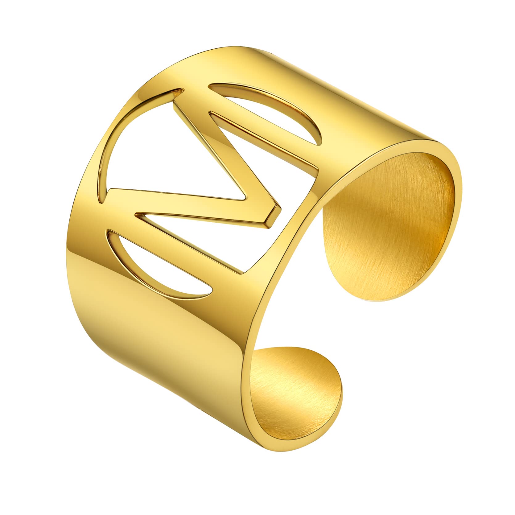 KeyStyle Bold Initial Letter Rings Adjustable, GoldChic Jewelry Women Gold Statement Ring Personalized Engraved Women’s Open Signet Ring for Party (
