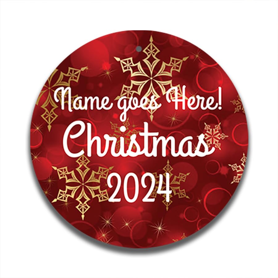 Personalized Christmas 2024 Ornament - 4 Designs Available - Customizable Name - 4 Inches - Double-Sided Printing (Gold Snow Flakes)