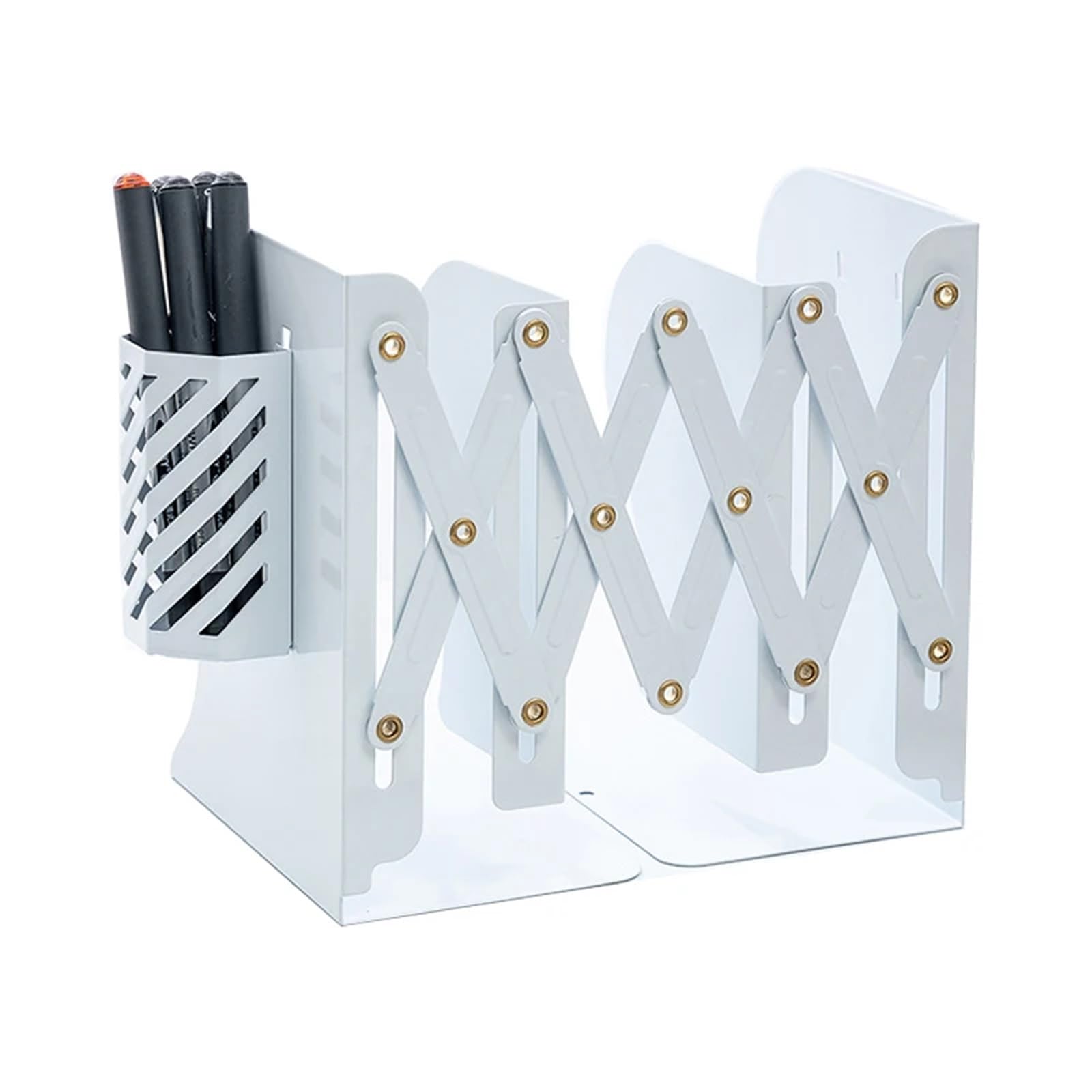 Fermalibri 1 fermalibri in metallo scalabile con portapenne, organizer for libri da scrivania, forniture for ufficio for l'organizzazione della Per scrivanie(White)