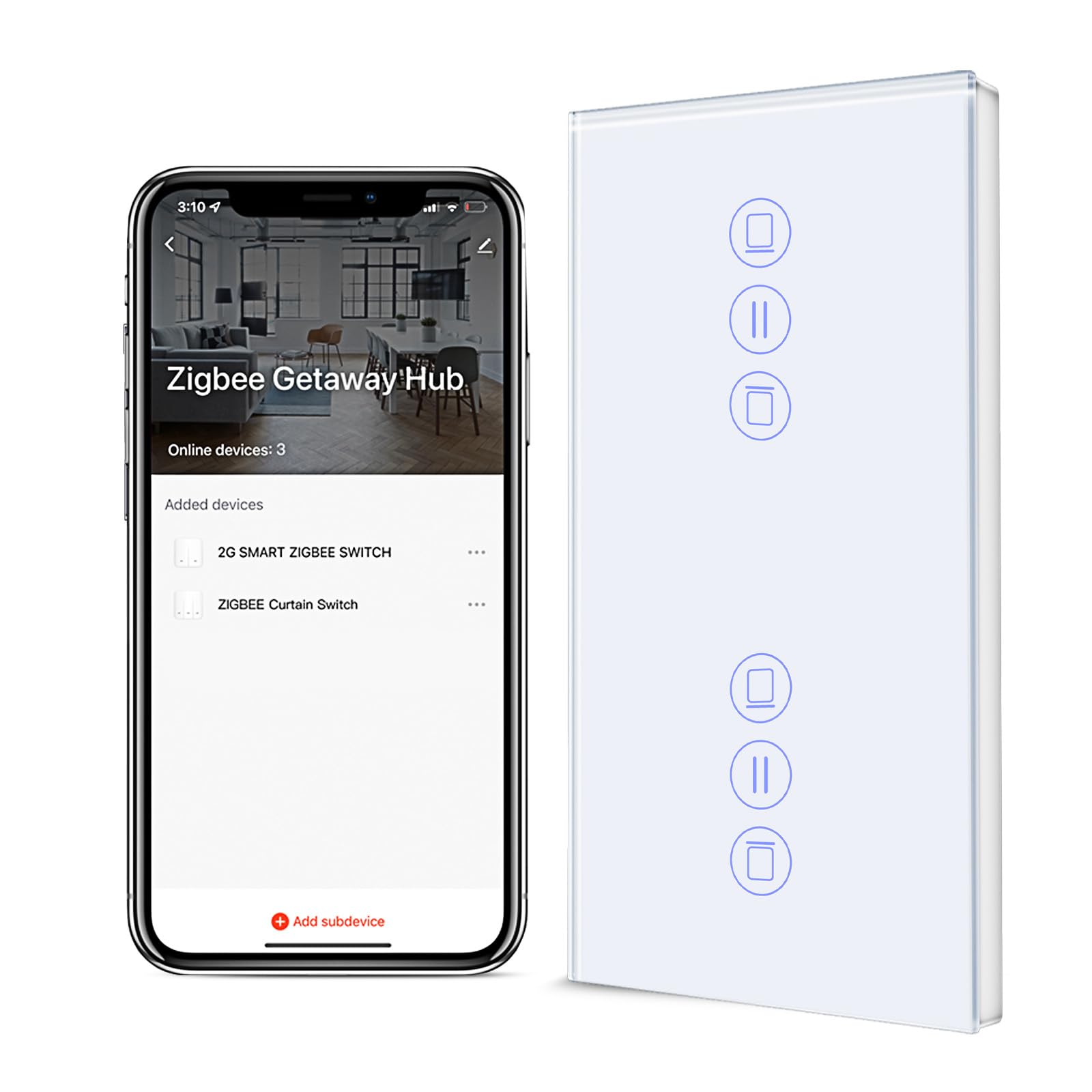 BSEED Double Interrupteur Volet Roulant Connecté ZIGBEE,Smart ZIGBEE Interrupteur Tactile de Rideau,Volet Roulant Connecté Compatible avec Alexa, Google Home et SmartLife,157 * 86mm Blanc