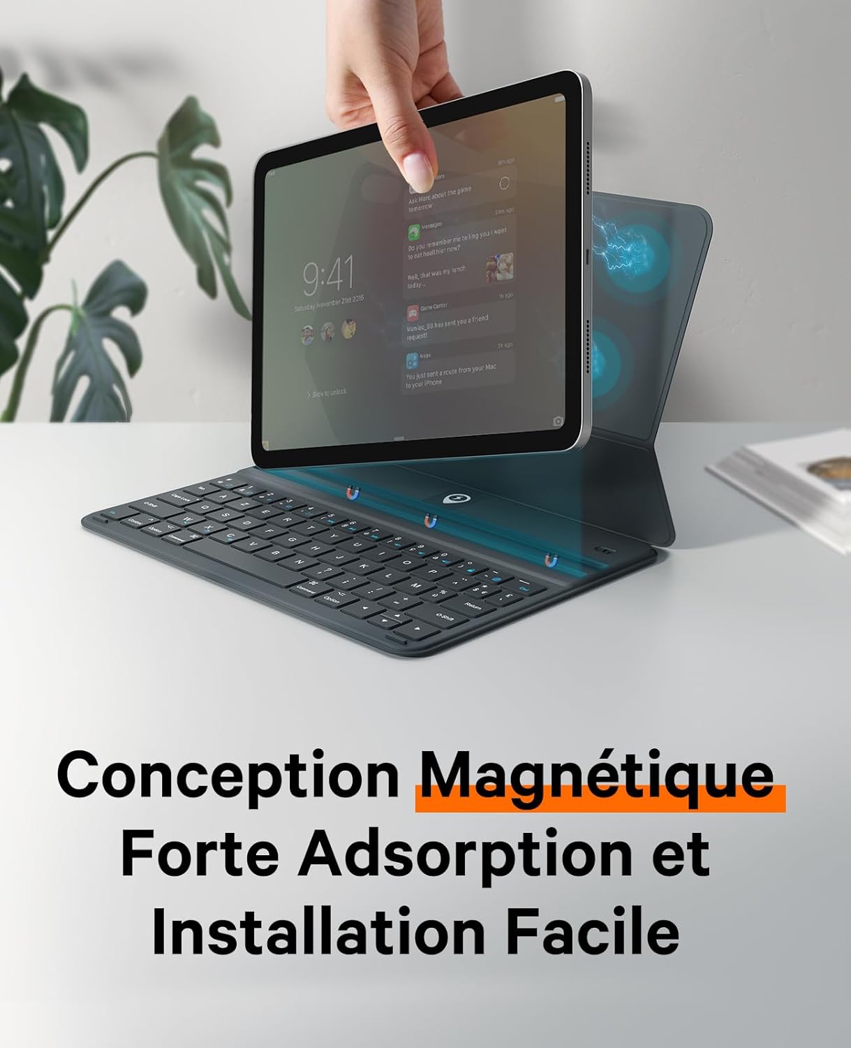 Magnetic installation of iPad into keyboard case