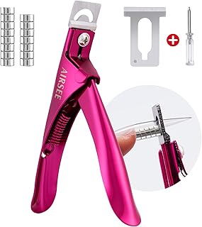 AIRSEE Professional Acrylic Nail Clipper with 15PCS Magnets Fake False Nails Tip Cutter Nail Trimmer for Artificial Nail Manicure Nail Art Tool Home DIY Use Red