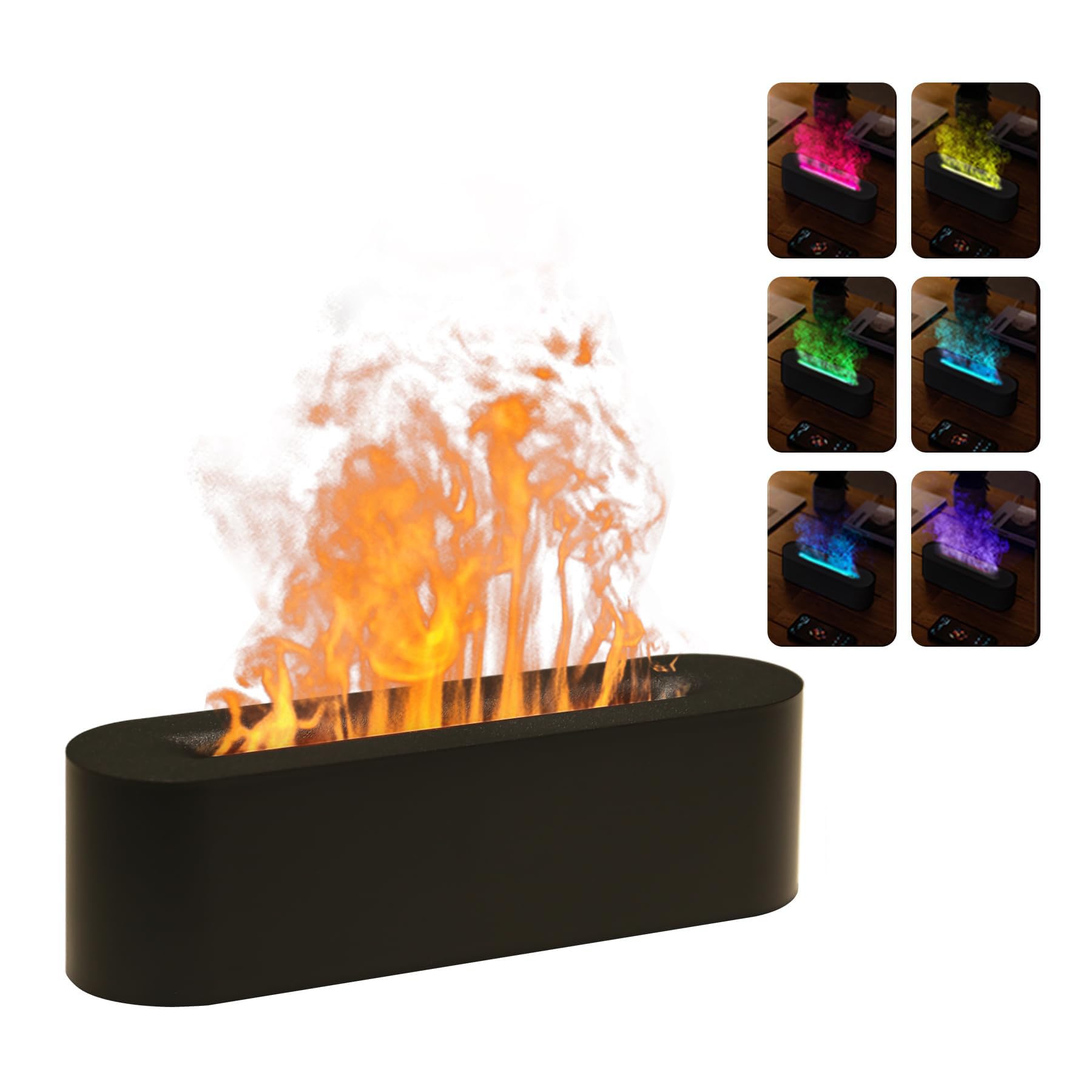 Rican Difusores de aceites esenciales de 150 ml, humidificador difusor de llama para aceites esenciales con 7 colores cambiantes, difusor de aromaterapia para el hogar, oficina, dormitorio, negro