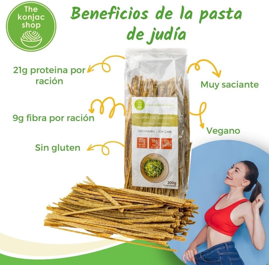 Tallarines de Judía Verde 200g Pasta Proteica Sin Gluten Baja en Calorías Alta en Proteínas
