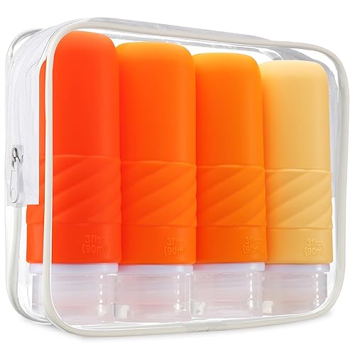 Gemice Botellas de viaje  Recipientes portátiles de 3 onzas aprobados por la TSA, sin BPA, a prueba de fugas, tamaño de viaje exprimible para