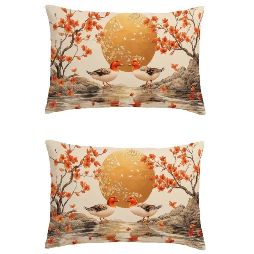Housse coussin exterieur orange 50x60 lin impermeable rectangulaire taie oreiller l-m145 patio