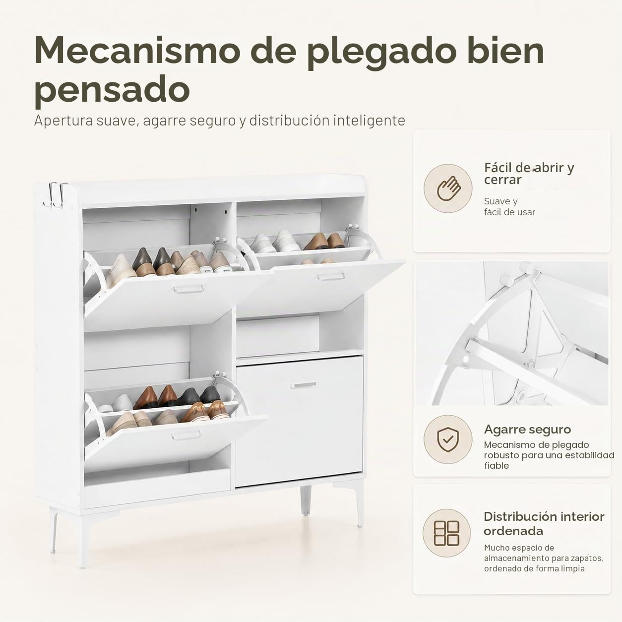 EGGREE Zapatero Estrecho con 4 Puertas Abatibles y Estantes Regulables, Mueble de Almacenamiento Blanco para Entrada, Salón, Dormitorio,105x24x102 cm