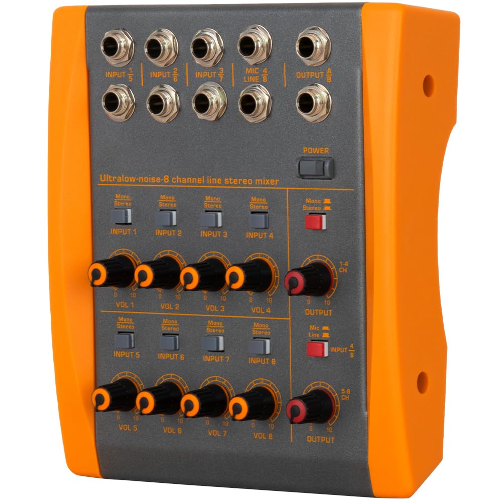 Mesa Mezclas DJ, Mezclador de audio de 8 canales Conmutación mono estéreo de bajo ruido, mini mezclador de guitarra/bajo/teclado