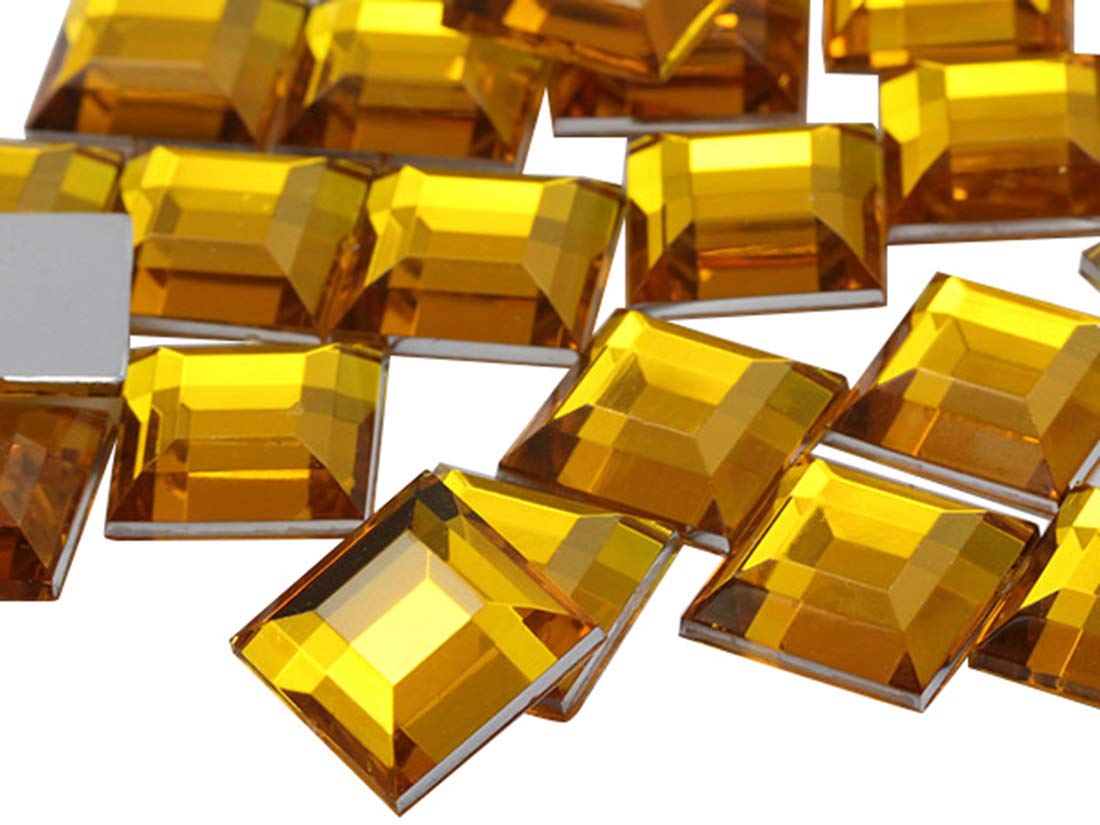 Flat Back Square Acrylic Rhinestones 15mm Plastic Gems Costume Jewels Embelishments for Jewelry Making - 30 Pieces (Gold Topaz H107)