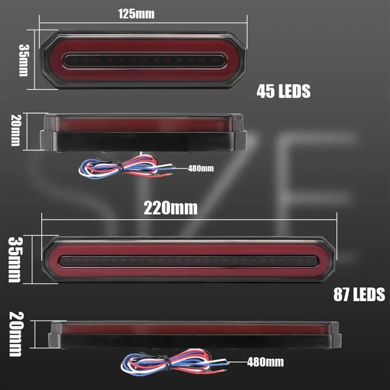 Fanale Posteriore 3 In 1 LED Freno Coda Freccia Luce Stop Sequenziale Flusso Segnale Direzionale DRL Lampada Per Camion Rimorchio ATV UTV Auto Auto 12V 24V Fari Posteriori Auto(2pieces 87leds 220mm)
