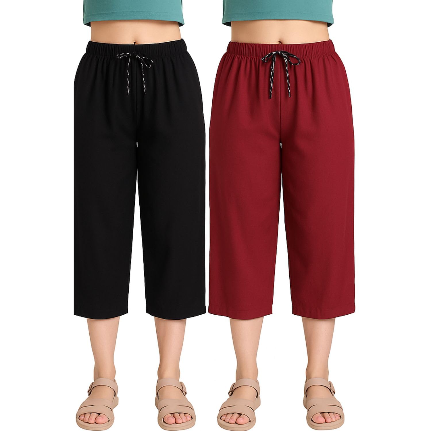brand flex Women's Cotton Plain Capri Pants, Loose Yoga Pants,Combo Pack of 2-picture-34
