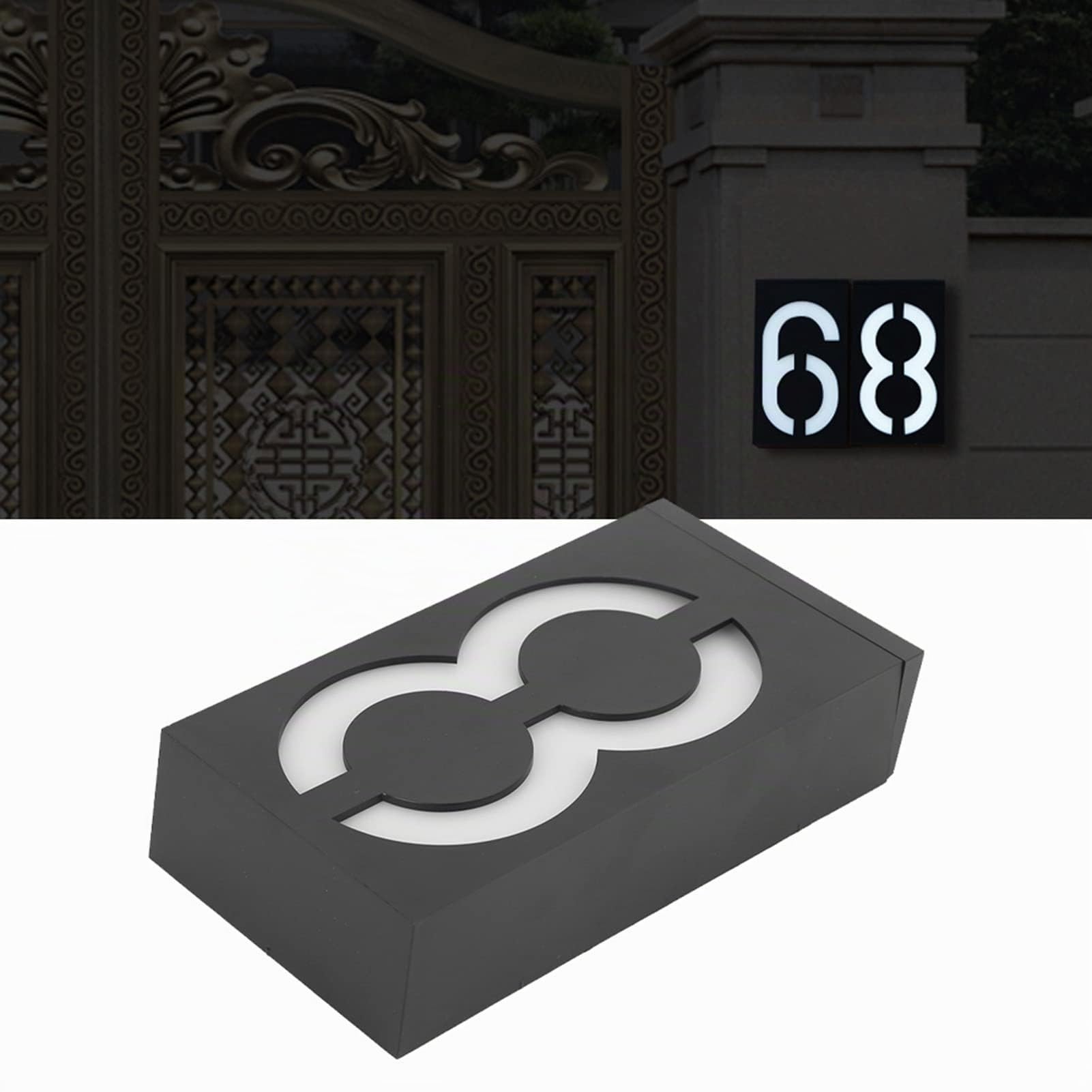 Outdoor Solar Hausnummer Beleuchtet Hausnummernschild LED Nummer Licht Großem Schriftdesign mit 6 LED Leuchten fur Haus Hotel Store (Nummer 8)