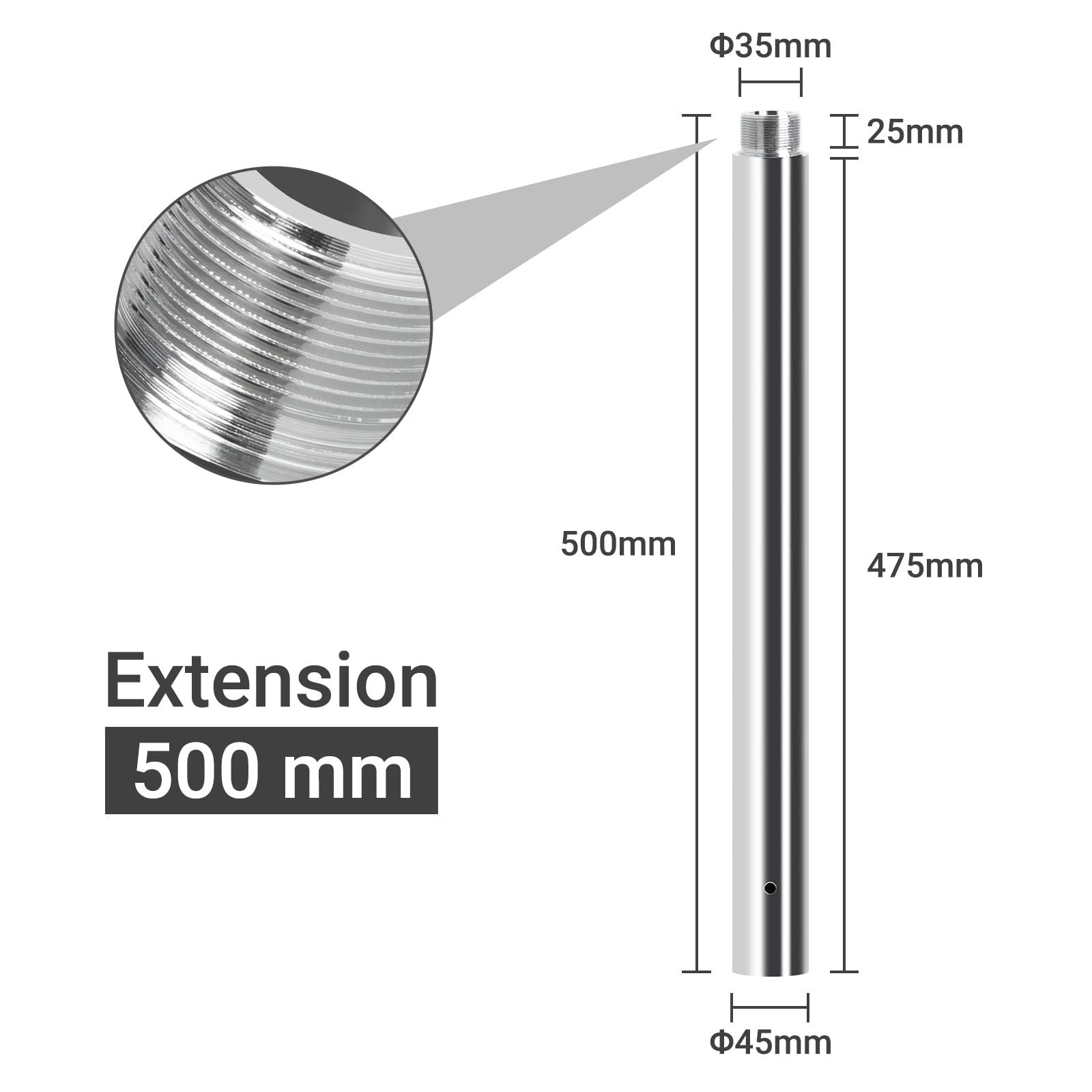 Leogreen 500mm Extensión de Barra de Baile, Tubo de Extensión para Pole Dance Profesional 45mm