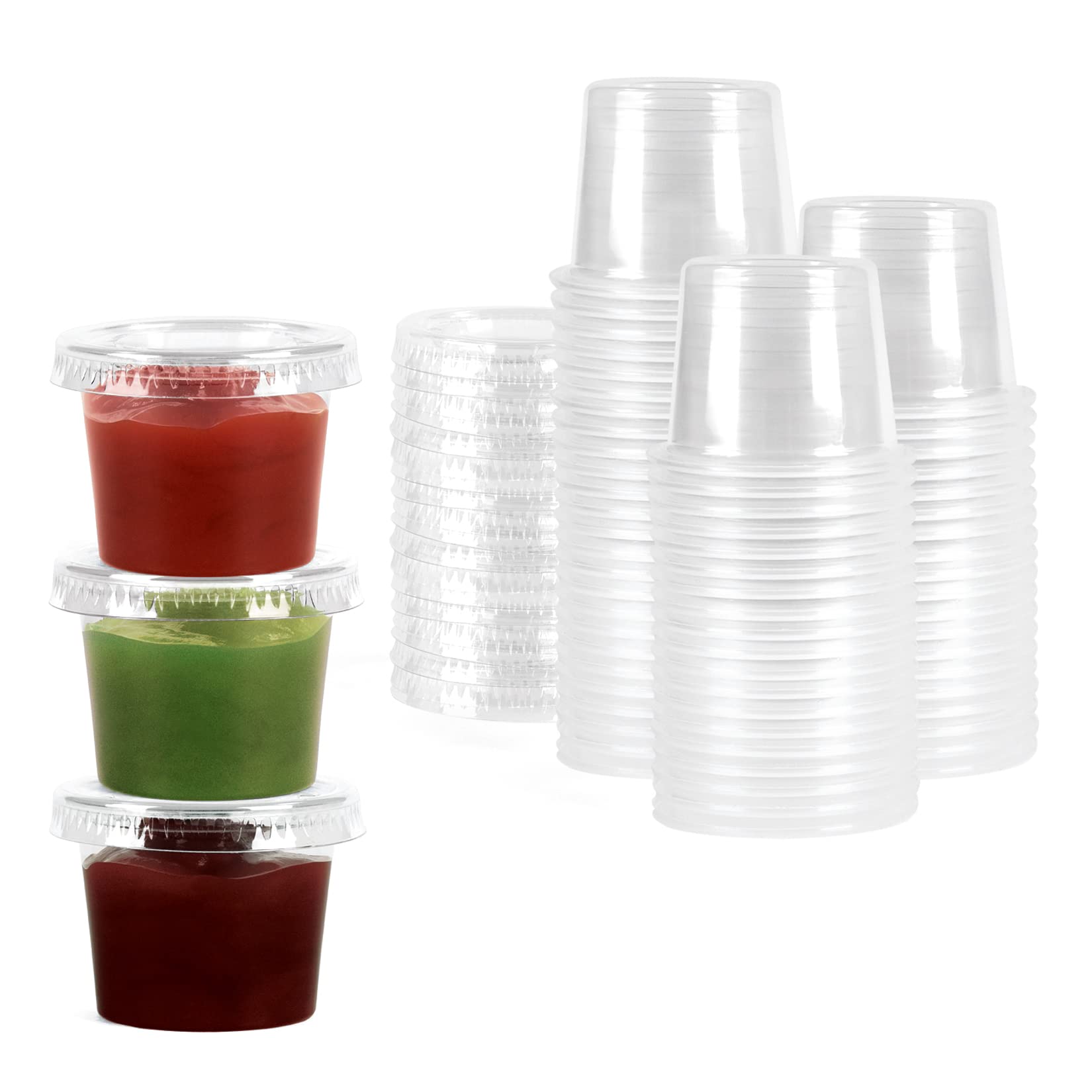 Khaleej Pack 100 Of 1oz Jello Shot Cups – Clear Plastic Small Containers With Tight Lids Condiment Cups Sauce Cups Souffle Cups Disposable Ketchup Cups Tiny Comfy Cups