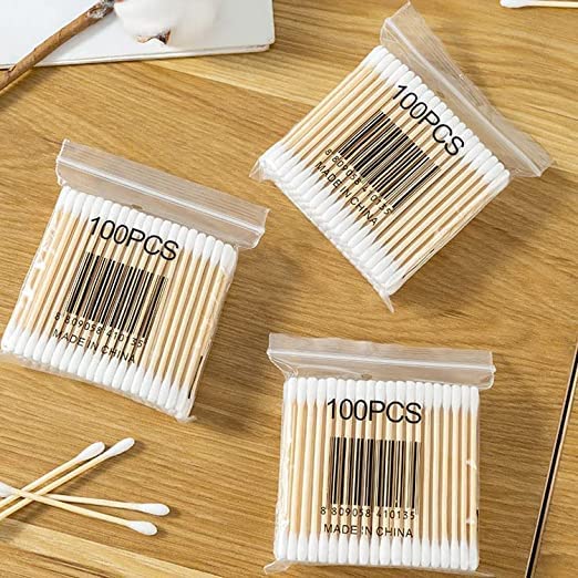 SANTOSH ENTERPRISES Solutions Wooden Ear Buds Stick Double Head Tips Natural Pure Cotton Swabs Ear Cleaning Picks For Cleaning Cosmetic Makeup Tool (100 Pieces)-image-49