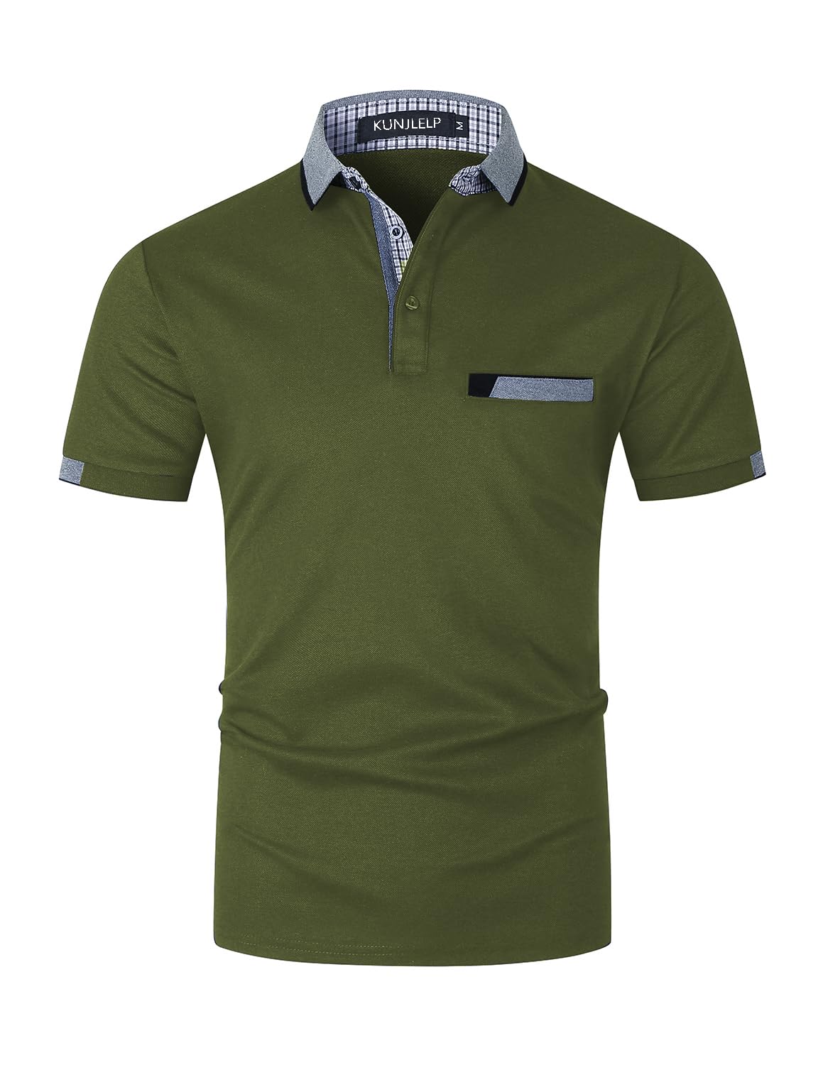 KUNJLELP Poloshirt Herren Kurzarm Polohemd Männer Kontrastfarbe Baumwolle mit Tasche T-Shirt Sommer