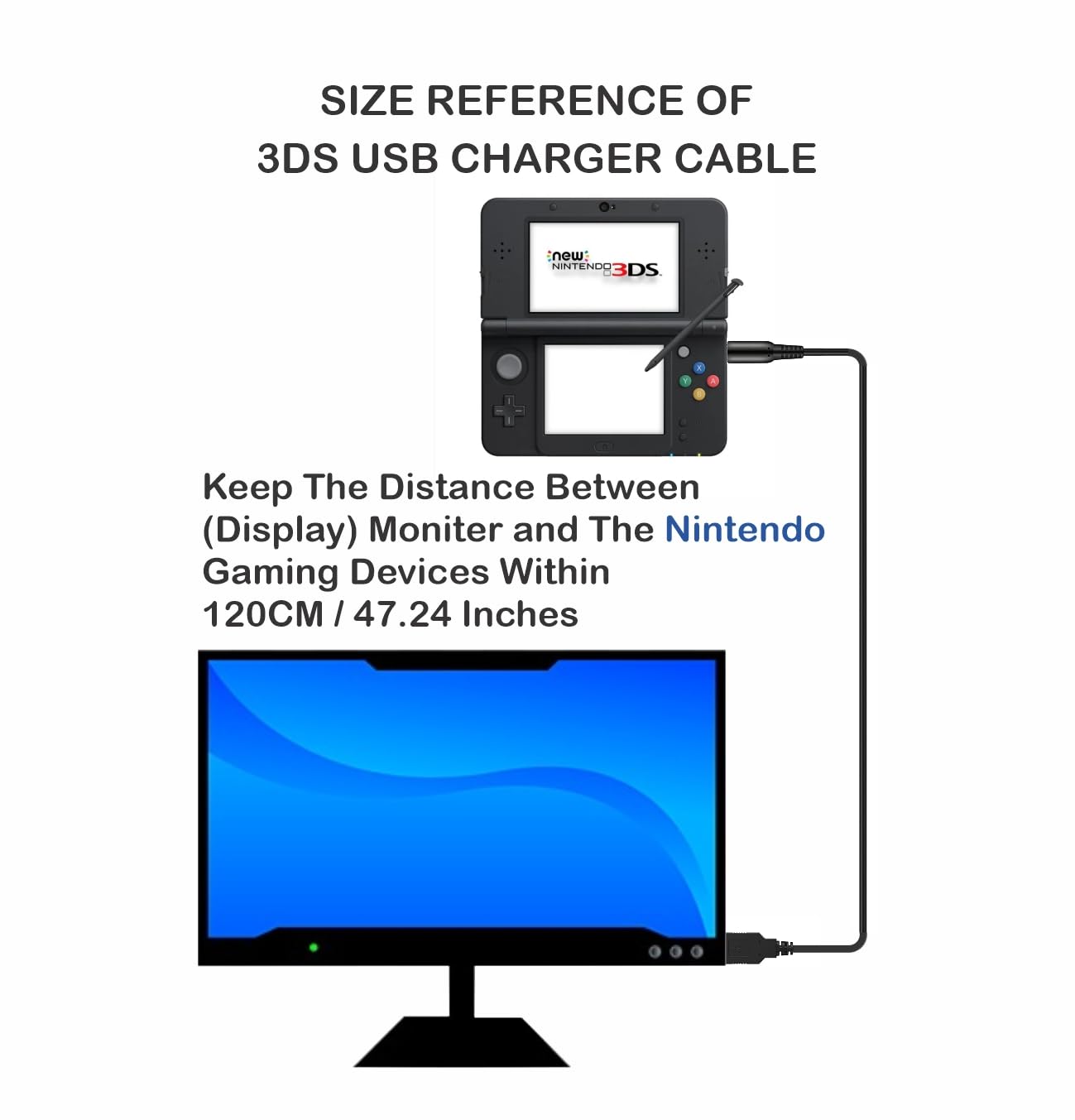 Charging cable for Nintendo 3DS,Cable for 3DS, 3DS XL, 2DS, DS/DSi, New 3DS, New 3DS XL 1.2m USB Cable for Easy Charging at Home or On-the-Go - 4