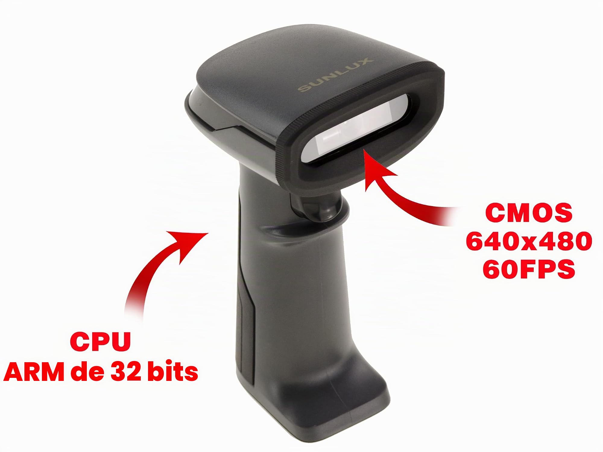 KALEA-INFORMATIQUE Escáner de Mano para códigos de Barras Tipo EAN y códigos 2D Tipo QR. Conexión Serie COM RS232. Suministrado con Soporte, Parpadeo automático