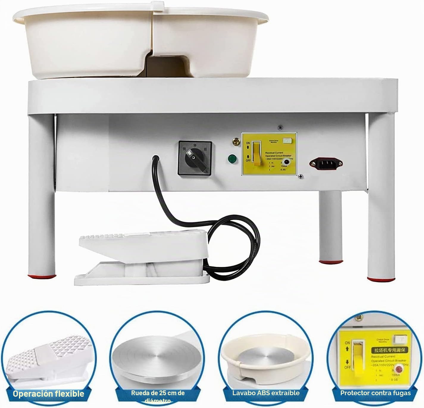 NArra Rueda de cerámica eléctrica de 25 cm, 350 W, para adultos, principiantes, artesanía de cerámica con pedal y patas para clases escolares, barra de alfarero, uso doméstico
