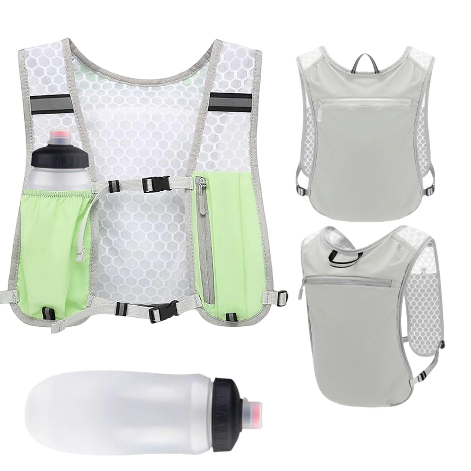 Green Mesh Adjustable Running Vest with 550ml Water Bottle | Lightweight Running Vest With Water Bladder, Reflective Safety Design, Multiple Storage Pockets-picture-36
