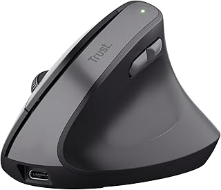 Trust Yuno Souris Ergonomique sans Fil, Souris Verticale Rechargeable, Récepteur USB 2,4GHz, DPI Réglable (800-2400), Capteur Optique, 6 Boutons, 70% Plastique Recyclé, Macbook, Ordinateur, HP - Noir