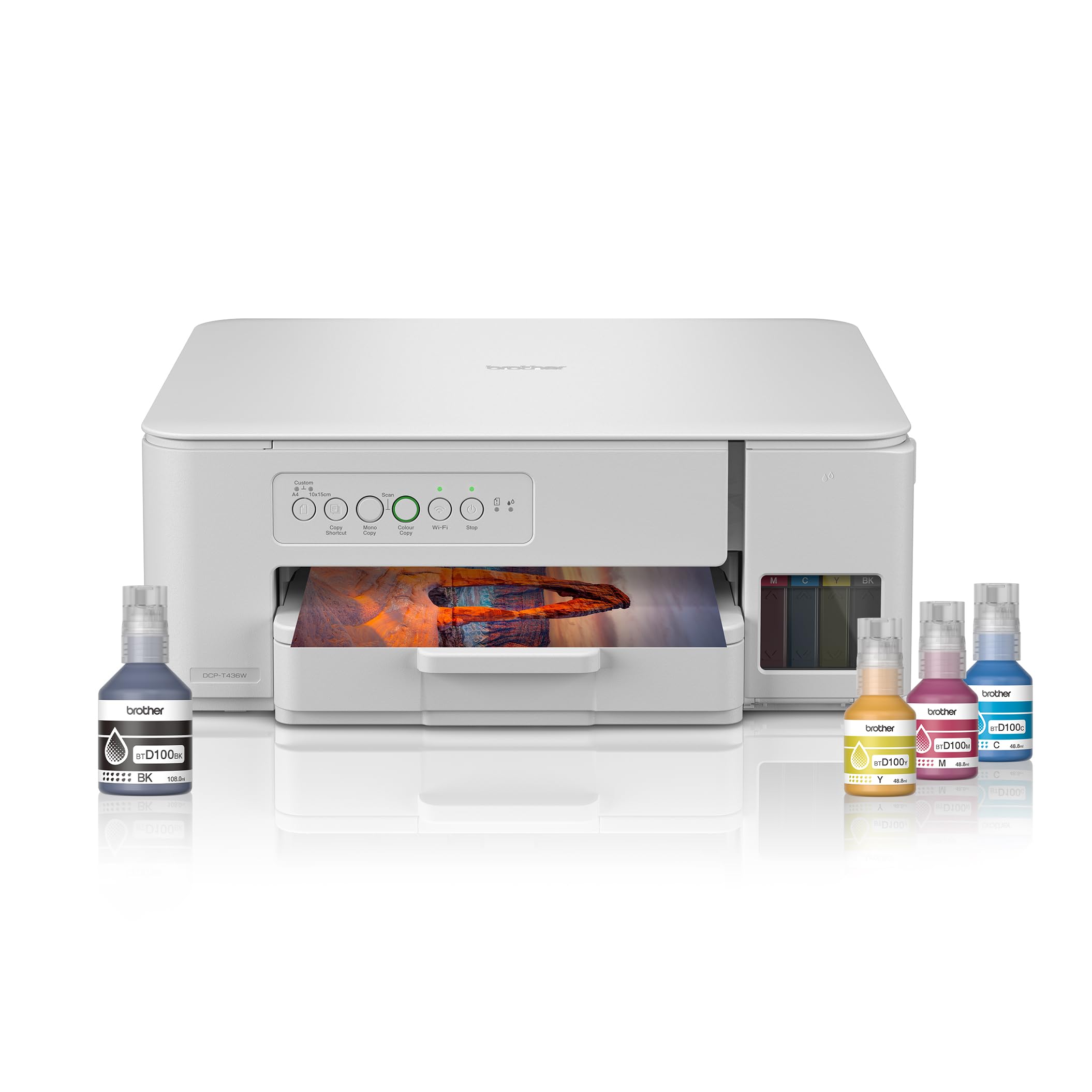 Brother DCP-T436W (New Launch) Multifunction Print Scan Copy Ink Tank Color Printer Best for Home, 27/11 PPM BK/CL, WiFi, Print Upto 7.5 K Pages in Black & 5 K in Color Each for(CMY),Free Installation