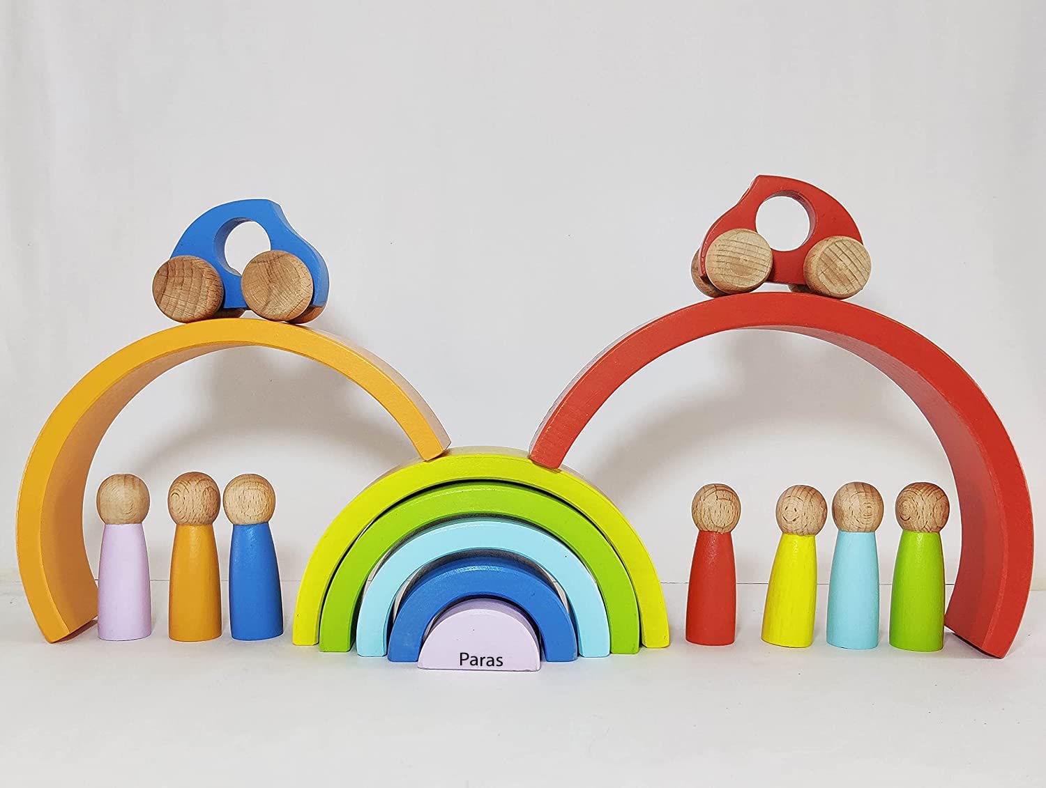 PARAS | 7 PC Rainbow Stacker Toy 7 Piece Wooden Stacking Toy Round Stacking Wooden Block (Rainbow Colors) 1