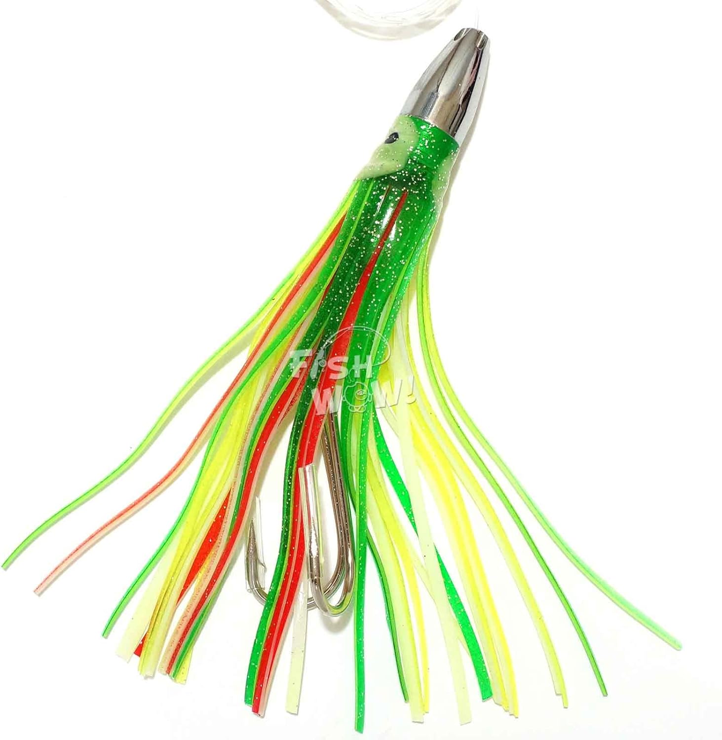 3pcs Mexican Flag Fish WOW! 7" Bullet Jet Head Squid Rig Trolling Lure Marlin Tuna Rigged a Double Hook