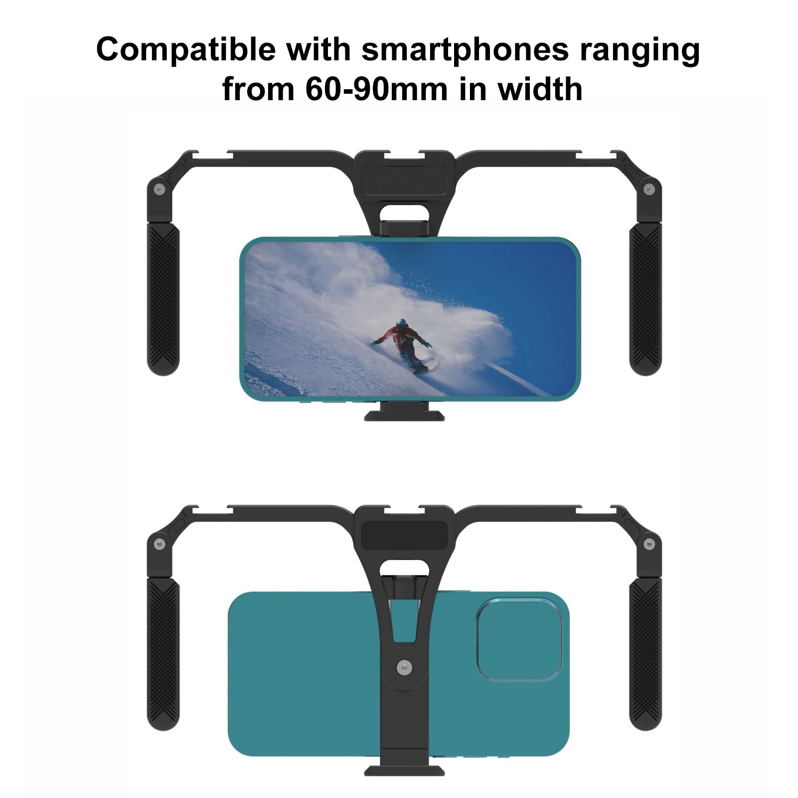 Smartphone-Käfig, professioneller, Faltbarer Dual-Handgriff mit Kaltschuhhalterung und 1/4-Gewindelöchern für Vlog-Filmaufnahmen und Live-Streaming, Aluminiumlegierung, leicht,