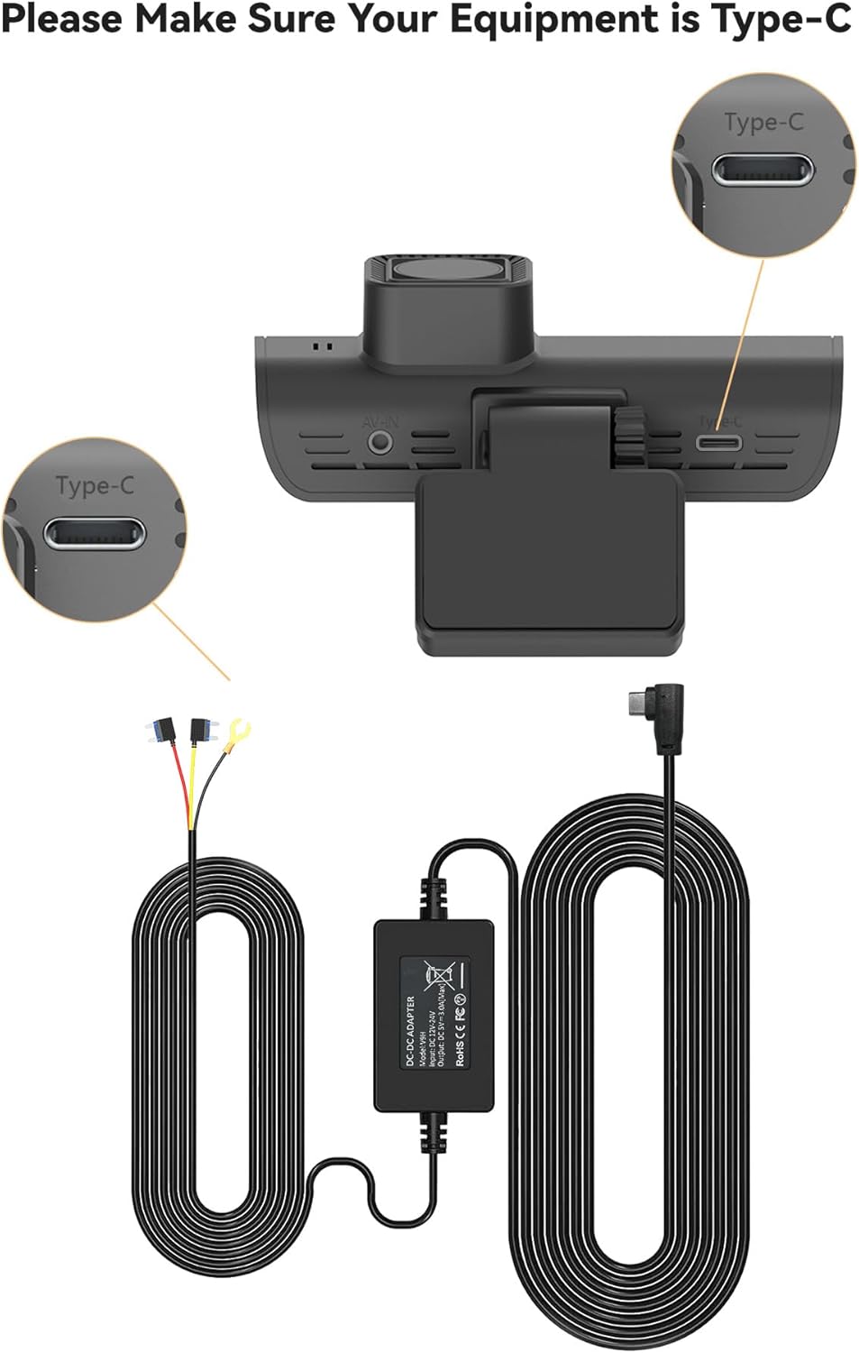 REDTIGER F7N Dash Cam Hardwire Kit with Type-C port
