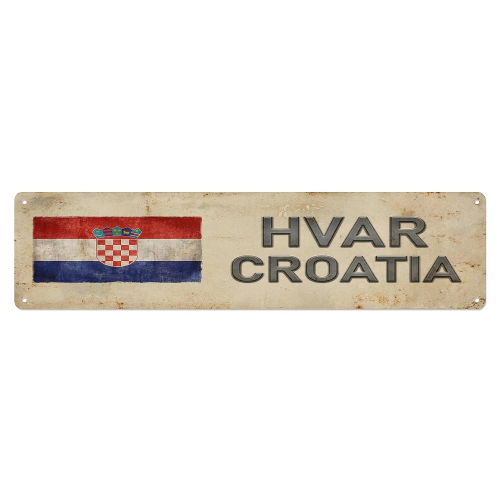 Vintage Hvar Croatia Flag Decor Rustic Travel Metal Tin Sign