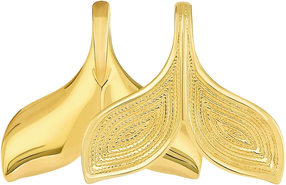Jewelry America 14k Yellow Gold Elegant Reversible Whale Tail Charm Pendant